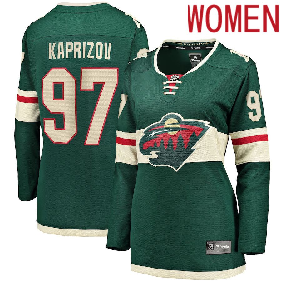 Women Minnesota Wild #97 Kirill Kaprizov Fanatics Branded Green Home Breakaway Replica NHL Jersey